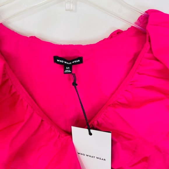 Who What Wear Women's Dress Medium Mini Pink Ruffle Long Sleeve V-neck New - Picture 6 of 10
